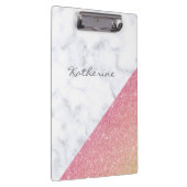 幾何学的エレガント白大理石バラ金ゴールドグリッター クリップボード (右)
