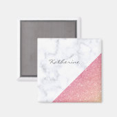 幾何学的エレガント白大理石バラ金ゴールドグリッター マグネット (正面/裏面)