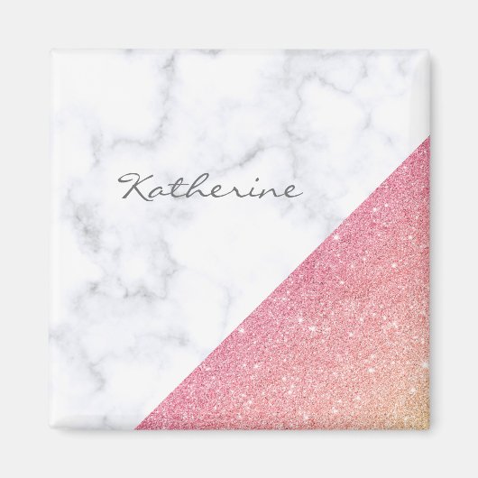 幾何学的エレガント白大理石バラ金ゴールドグリッター マグネット (正面)