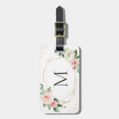幾何学的エレガント赤面ピガーリーンクフローラモノグラム ラゲッジタグ (正面縦)