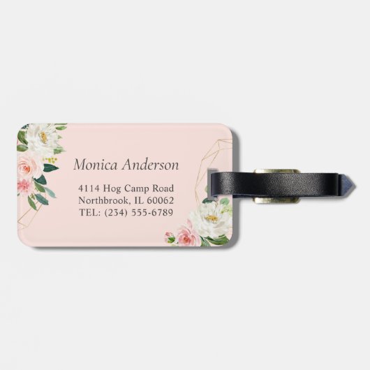 幾何学的エレガント赤面ピガーリーンクフローラモノグラム ラゲッジタグ (裏面横)