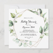 幾何学的エレガント金ゴールドグリーンベイビーシャワー 招待状 (正面)