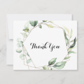 幾何学的エレガント金ゴールドグリーンリー結婚フラット サンキューカード (正面)