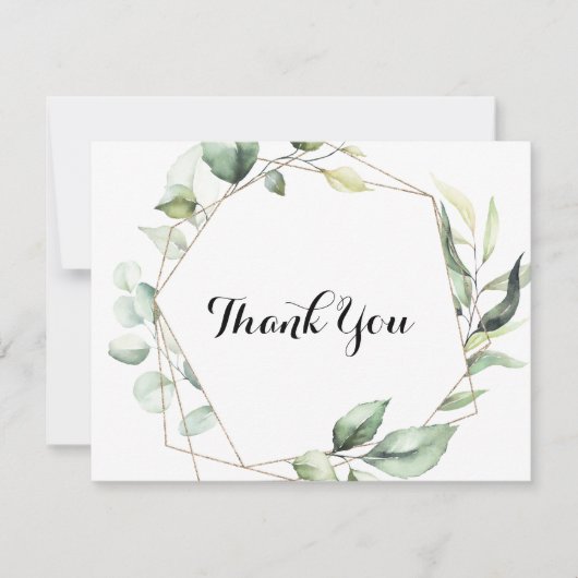 幾何学的エレガント金ゴールドグリーンリー結婚フラット サンキューカード (正面)