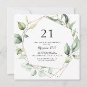 幾何学的エレガント金ゴールドグリーン21歳の誕生日パーティー 招待状 (正面)
