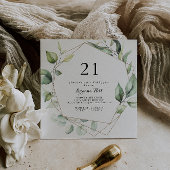 幾何学的エレガント金ゴールドグリーン21歳の誕生日パーティー 招待状