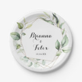 幾何学的エレガント金ゴールドグ結婚リーズケーキ ペーパープレート (正面)