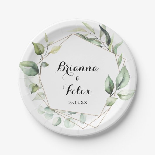 幾何学的エレガント金ゴールドグ結婚リーズケーキ ペーパープレート (正面)