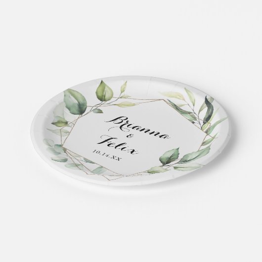 幾何学的エレガント金ゴールドグ結婚リーズケーキ ペーパープレート (アングル)