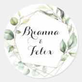 幾何学的エレガント金ゴールドグ結婚レリーの封筒 ラウンドシール (正面)