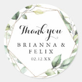 幾何学的エレガント金ゴールドサンキュー結婚式の引き出物 ラウンドシール (正面)