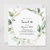 幾何学的エレガント金ゴールドスウィート16誕生日パーティー 招待状 (正面)