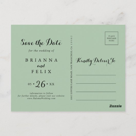 幾何学的エレガント金ゴールド緑の日付保存 ポストカード (裏面)