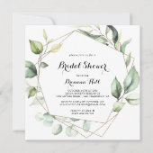 幾何学的エレガント金ゴールド緑化ブライダルシャワー 招待状 (正面)