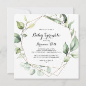 幾何学的エレガント金ゴールド緑化ベビー散布機 招待状 (正面)