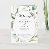 幾何学的エレガント金ゴールド緑地結婚折 プログラム (正面)