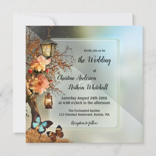 幾何学的エンチャント庭園の結婚式招待状 招待状 (正面)