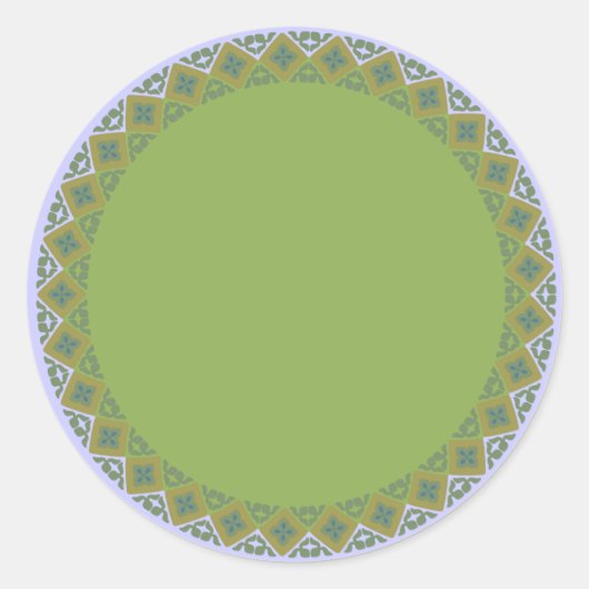 幾何学的オリーブグリーン縁ど空白のテンプレートラベル ラウンドシール (正面)