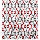 幾何学的オーナメントは赤、グレーは白。 シャワーカーテン (正面)