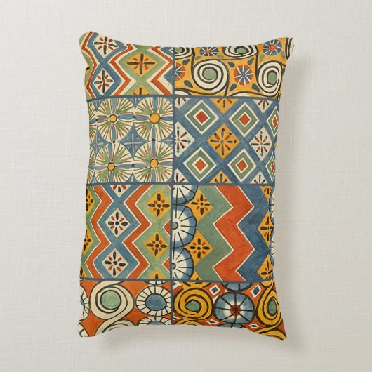 幾何学的カラフルアンティークエジプトグラフィックアート アクセントクッション (裏面(縦))