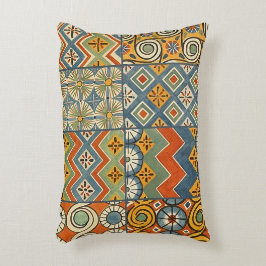 幾何学的カラフルアンティークエジプトグラフィックアート アクセントクッション (正面(垂直))
