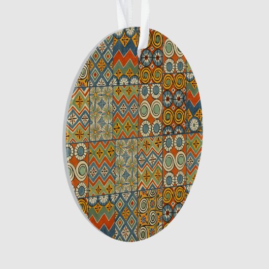 幾何学的カラフルアンティークエジプトグラフィックアート オーナメント (正面)