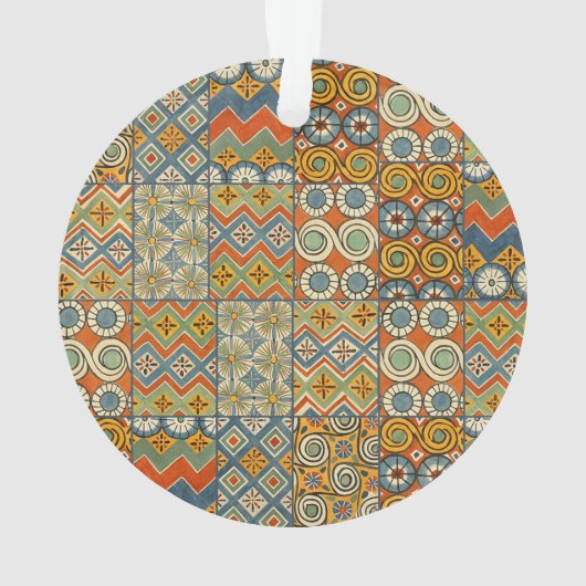 幾何学的カラフルアンティークエジプトグラフィックアート オーナメント (裏面)