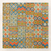 幾何学的カラフルアンティークエジプトグラフィックアート ガラスコースター (正面)