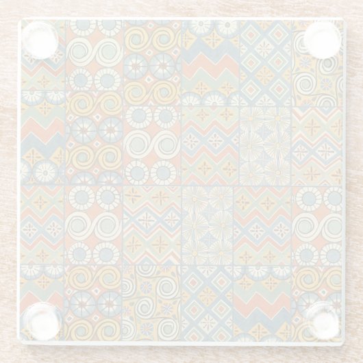 幾何学的カラフルアンティークエジプトグラフィックアート ガラスコースター (裏面)