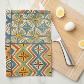 幾何学的カラフルアンティークエジプトグラフィックアート キッチンタオル (四つ折り)