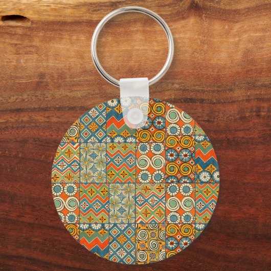 幾何学的カラフルアンティークエジプトグラフィックアート キーホルダー (正面)
