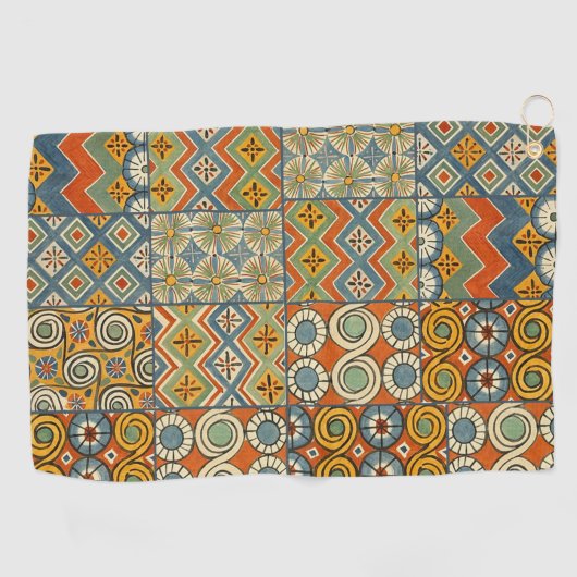 幾何学的カラフルアンティークエジプトグラフィックアート ゴルフタオル (横)
