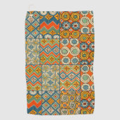 幾何学的カラフルアンティークエジプトグラフィックアート ゴルフタオル (正面)