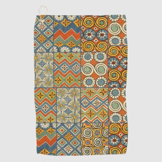 幾何学的カラフルアンティークエジプトグラフィックアート ゴルフタオル (正面)