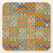 幾何学的カラフルアンティークエジプトグラフィックアート スクエアペーパーコースター (正面)