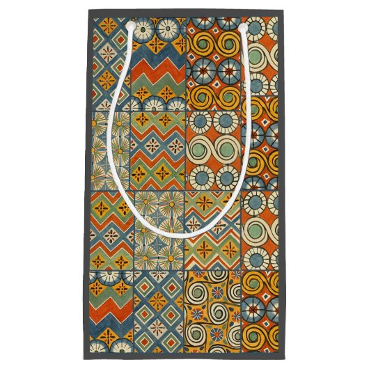 幾何学的カラフルアンティークエジプトグラフィックアート スモールペーパーバッグ (正面)