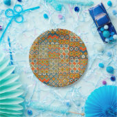 幾何学的カラフルアンティークエジプトグラフィックアート ペーパープレート (パーティー)