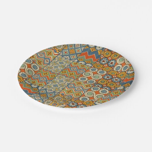 幾何学的カラフルアンティークエジプトグラフィックアート ペーパープレート (アングル)