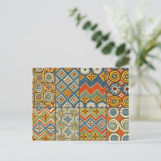 幾何学的カラフルアンティークエジプトグラフィックアート ポストカード (スタンド正面)