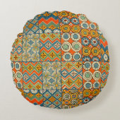 幾何学的カラフルアンティークエジプトグラフィックアート ラウンドクッション (正面)
