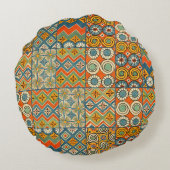 幾何学的カラフルアンティークエジプトグラフィックアート ラウンドクッション (裏面)