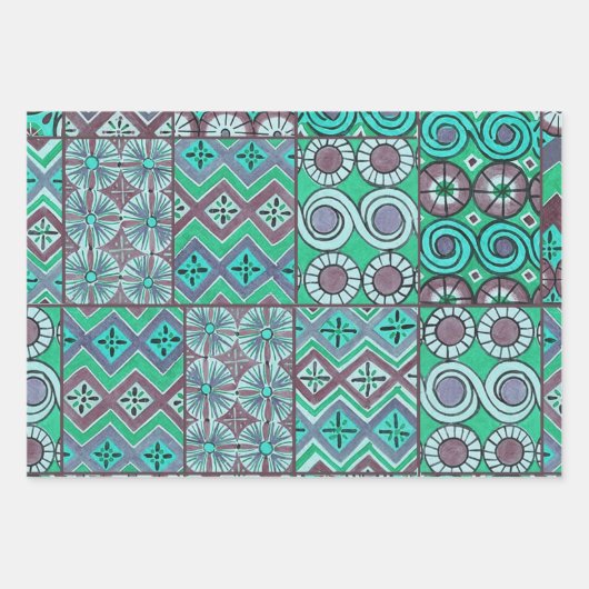 幾何学的カラフルアンティークエジプトグラフィックアート ラッピングペーパーシート (正面2)