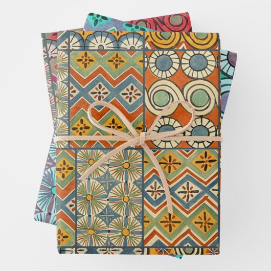 幾何学的カラフルアンティークエジプトグラフィックアート ラッピングペーパーシート (インサイチュ)