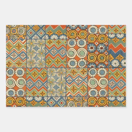 幾何学的カラフルアンティークエジプトグラフィックアート ラッピングペーパーシート (正面)