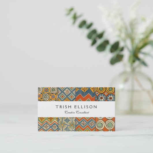 幾何学的カラフルアンティークエジプトグラフィックアート 名刺 (スタンド正面)