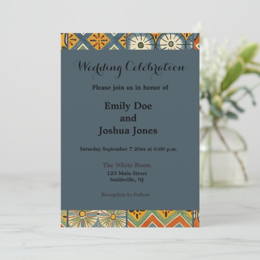 幾何学的カラフルアンティークエジプトグラフィックアート 招待状 (スタンド正面)