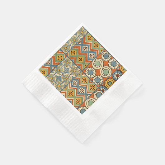 幾何学的カラフルアンティークエジプトグラフィックアート 縁ありカクテルナプキン (角)