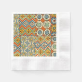 幾何学的カラフルアンティークエジプトグラフィックアート 縁ありカクテルナプキン (正面)