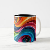 幾何学的カラフル渦巻きデジタルアート ツートーンマグカップ (正面右)