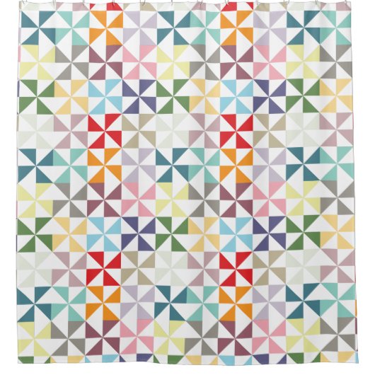 幾何学的カラフル風車 シャワーカーテン (正面)